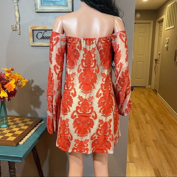 For Love & Lemons rust beige lace off shoulder dress - Picture 11 of 15